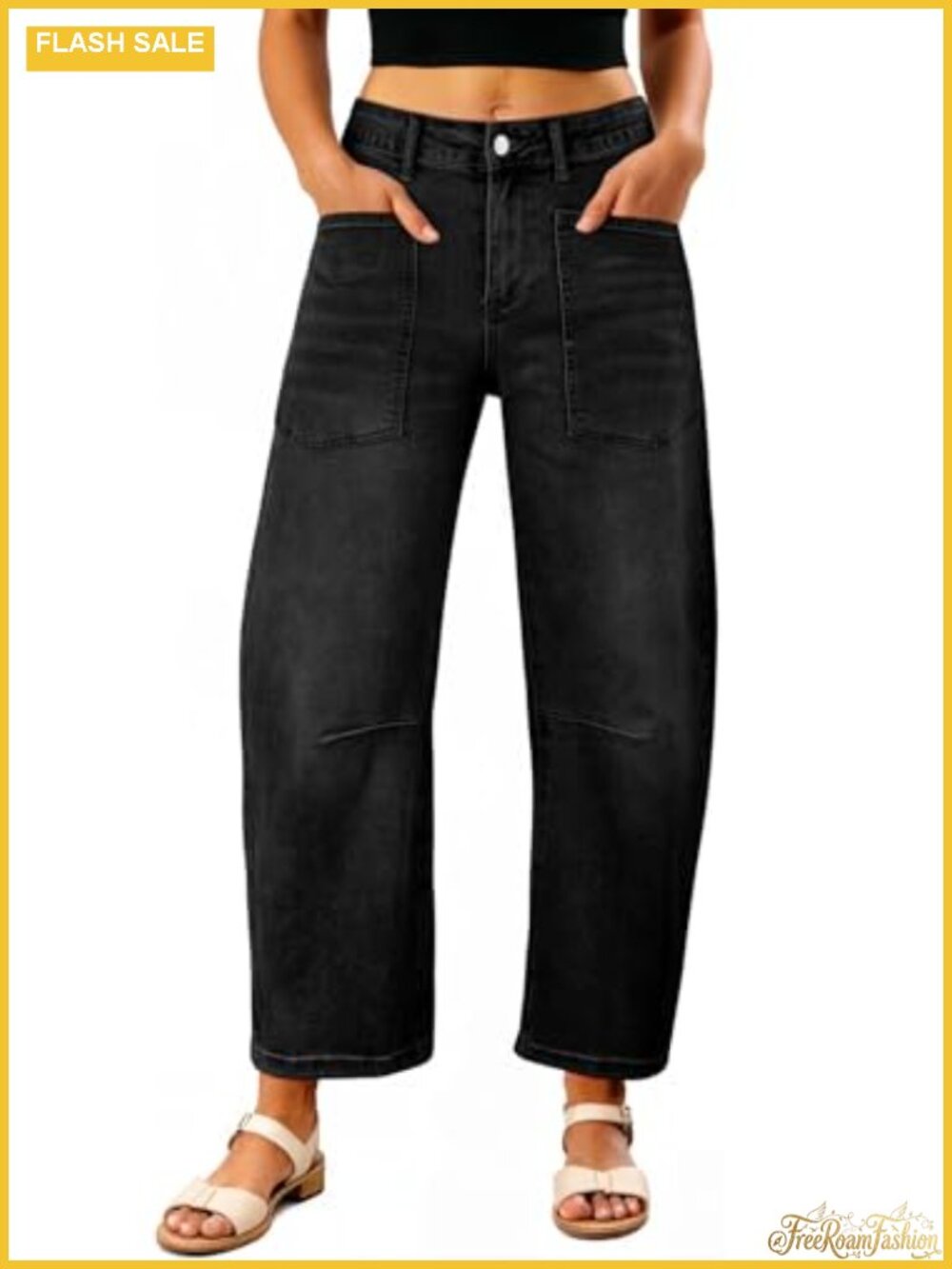 Baggy Stretch Cropped Barrel Jeans for Women High Rise Wide Leg